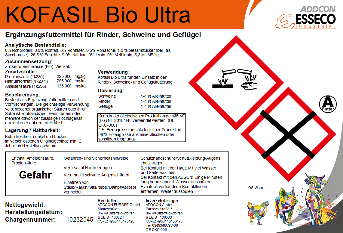 KOFASIL BIO ULTRA Produktlabel mit Angaben zum Siliermittel für Ballensilage und Heulage