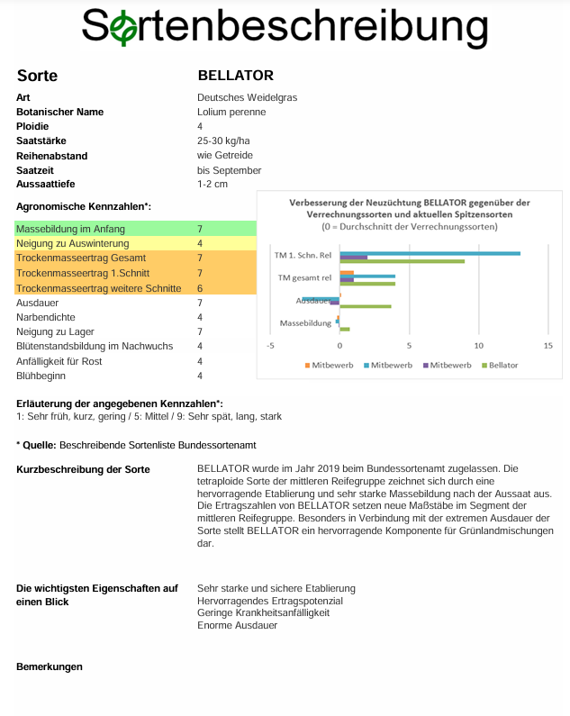 BELLATOR, t. Deutsches Weidelgras - Lolium perenne