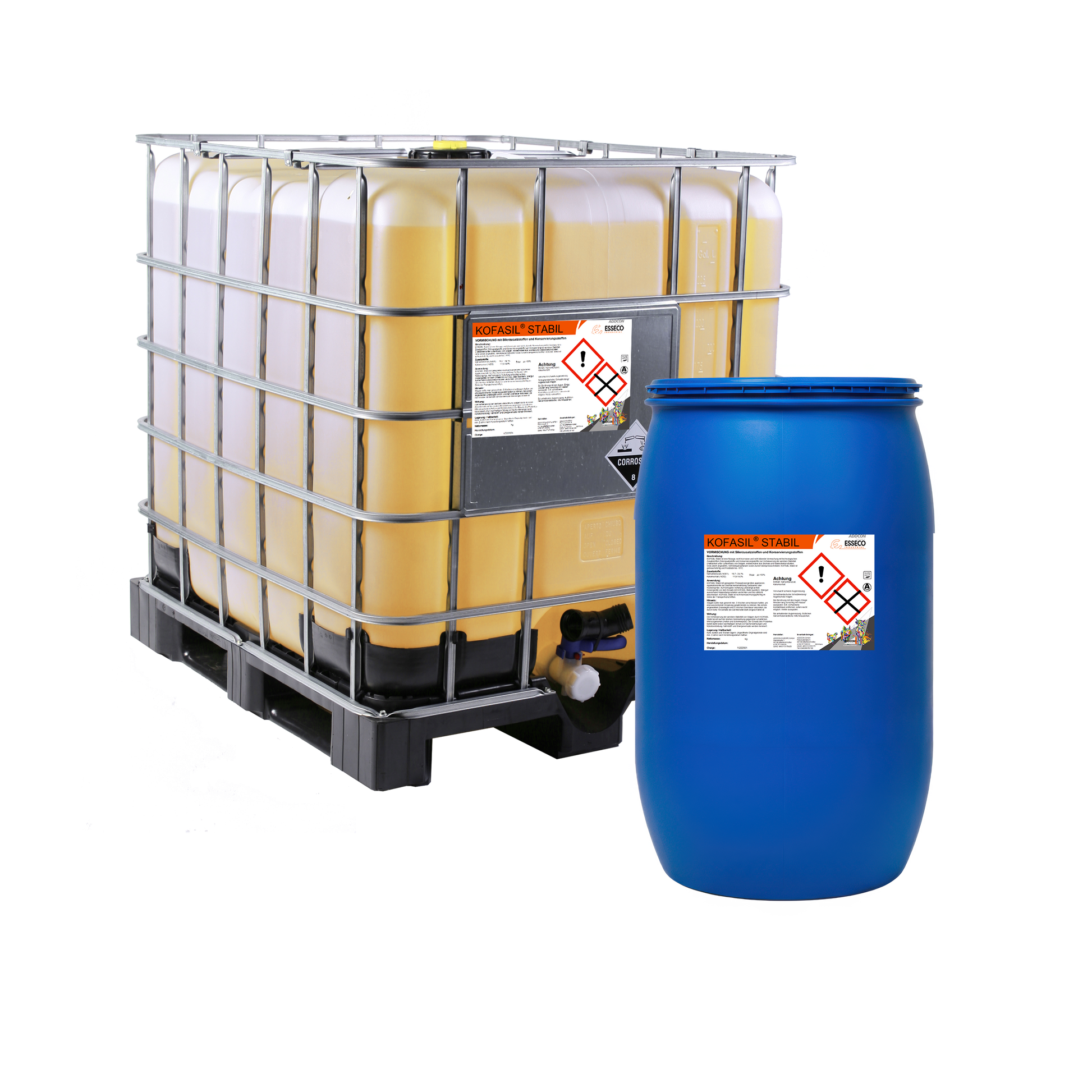 KOFASIL STABIL Siliermittel im 215-Liter-Fass und 1.000-Liter-IBC-Container für stabile Silagen